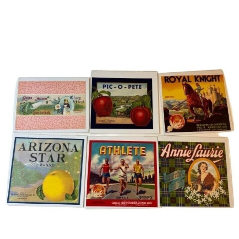 Vintage Fruit Crate Label‎ Art Prints Set of 6 Farmhouse Kitchen Decor